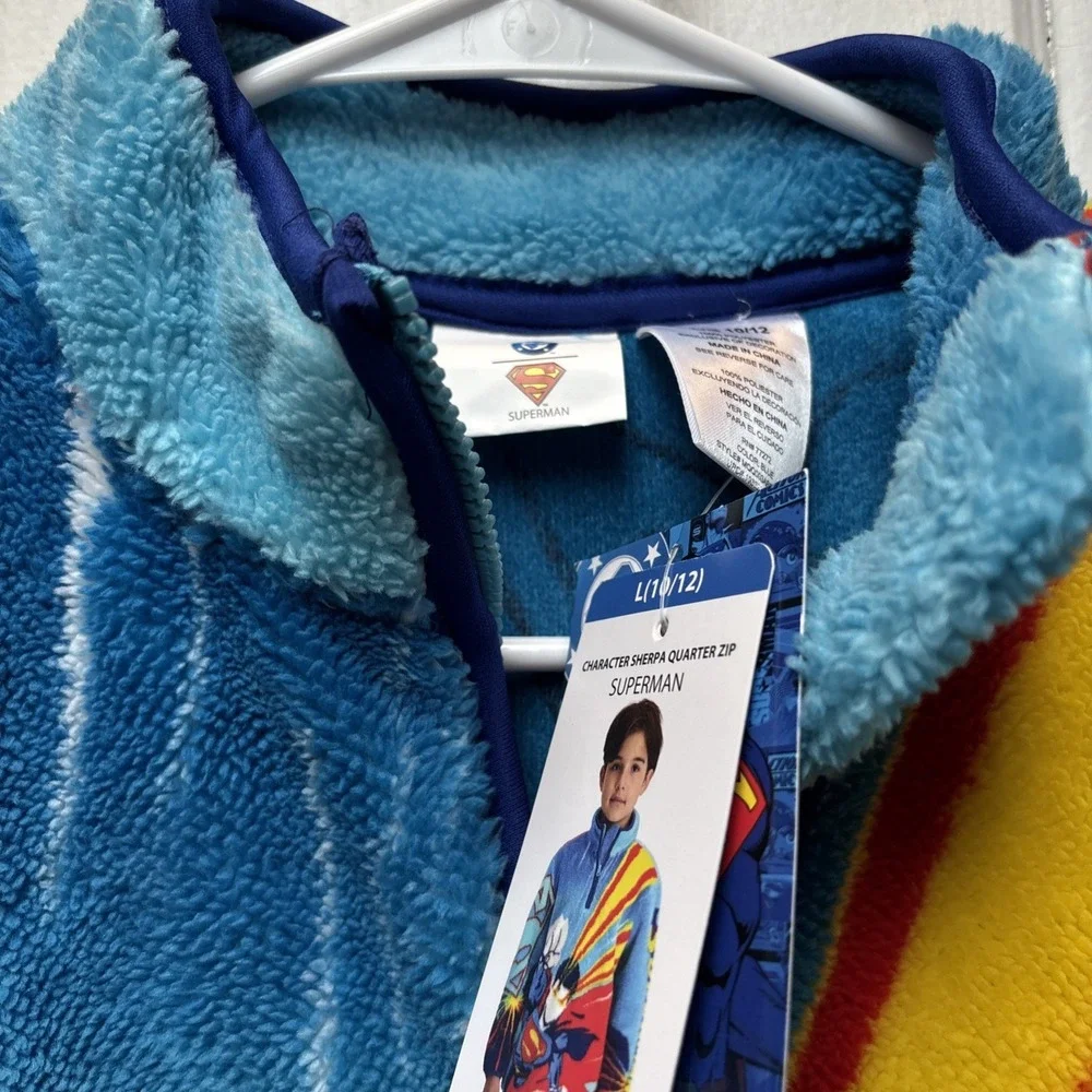 NEW DC SUPERMAN/BOYS CHARACTER SHERPA QUARTER ZIP - Large 10/12 w/ Tags